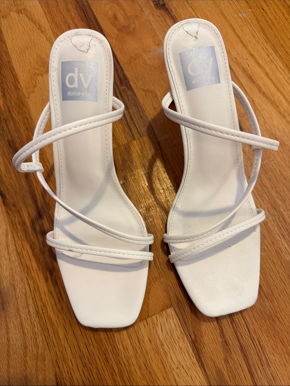 Dolce Vita White Strappy Square-Toe Slide Heels